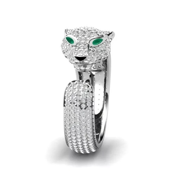 925 SILVER FILLED CRYSTAL INLAID LEOPARD RING - Picture 3 of 3